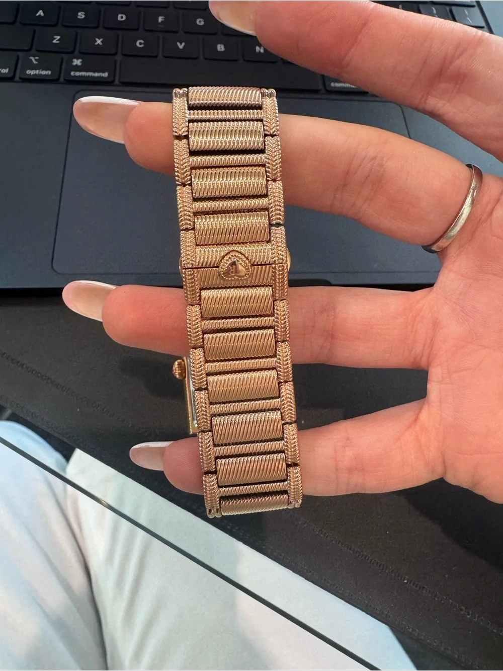 Judith Ripka Rose Gold-Tone Rectangular Classic Bracelet Watch with Stone Accent